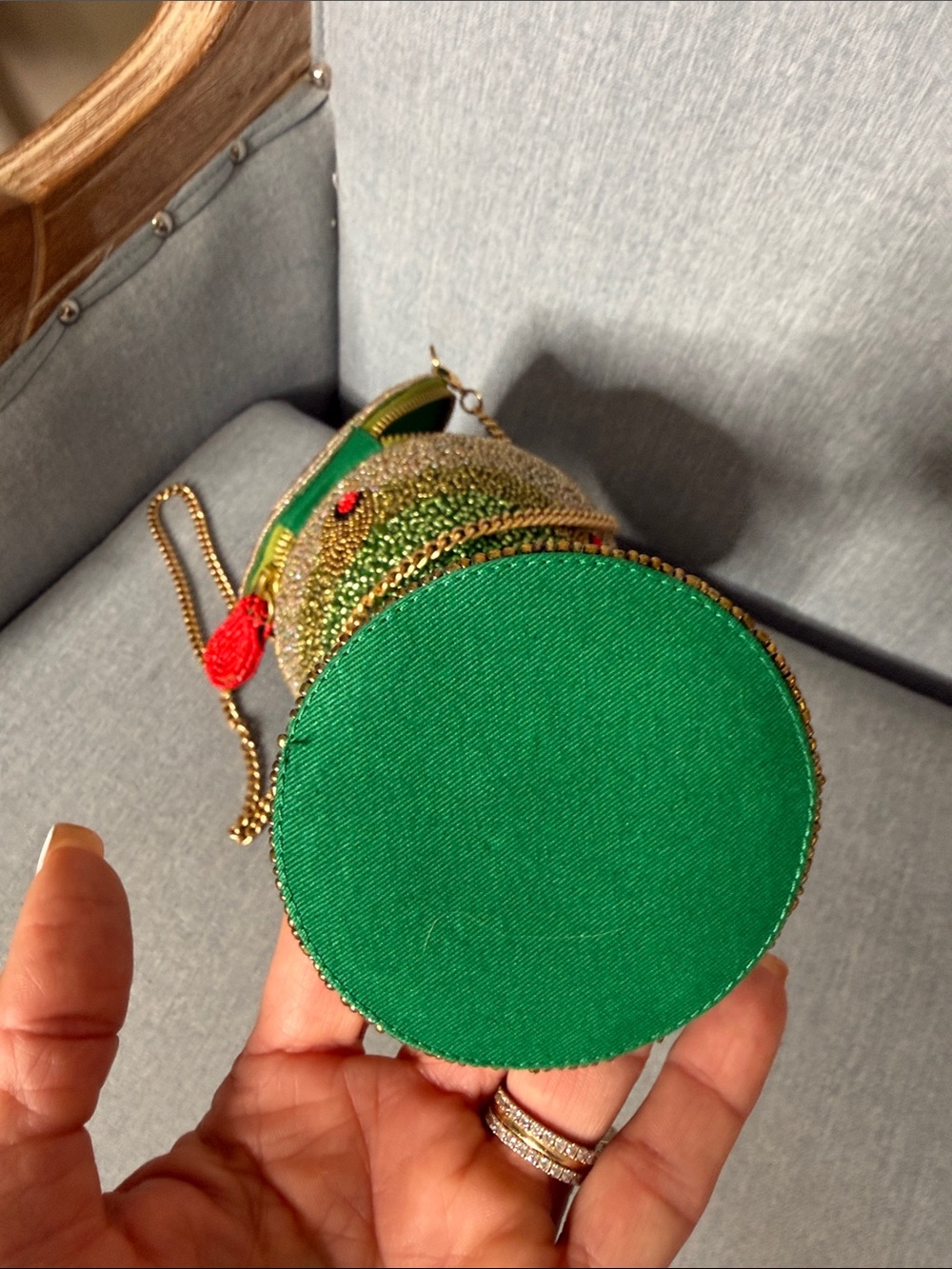 Anthropologie Beaded Martini Glass Crossbody Bag - Green with Red Accents - Picture 6 of 6